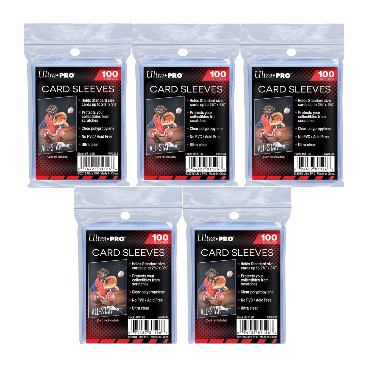 5x Ultra Pro Standard Size Card Sleeves (100 Sleeves) Multipak